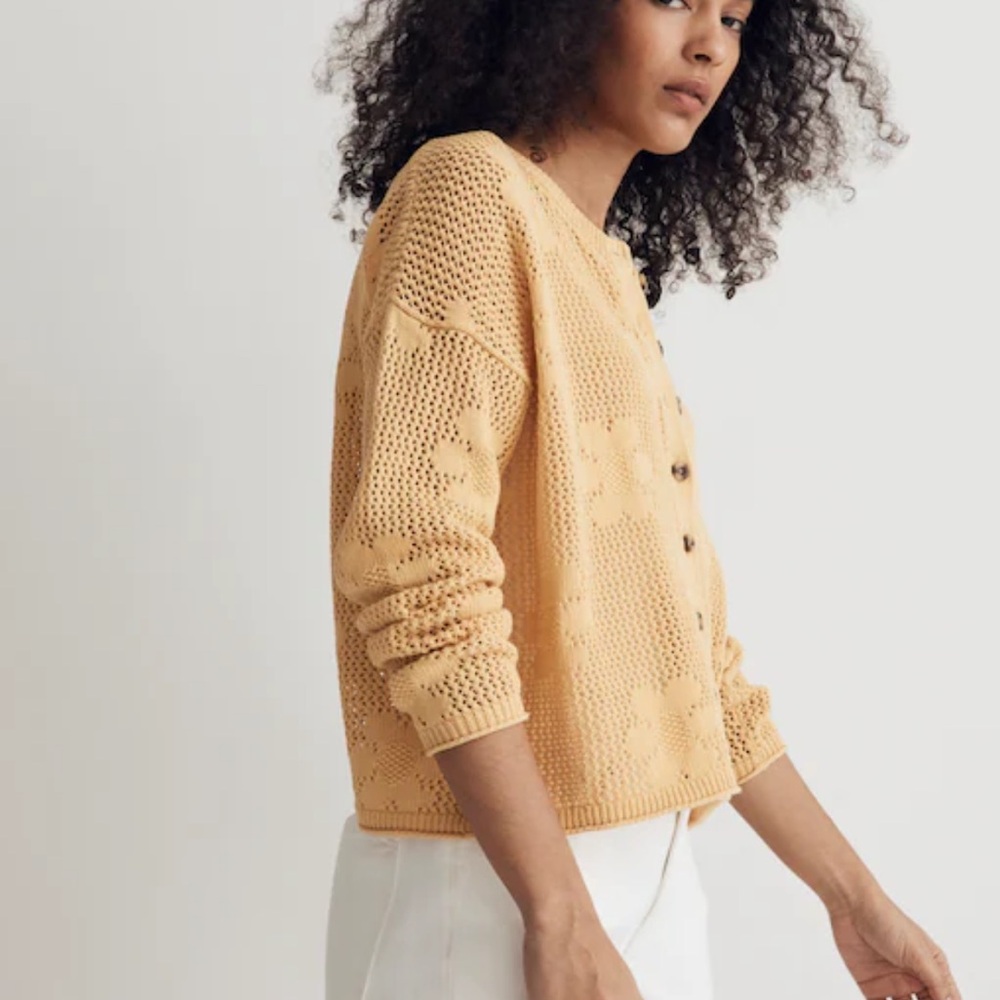 Madewell Floral Open Stitch cardigan in Chamomile - Picture 2 of 8
